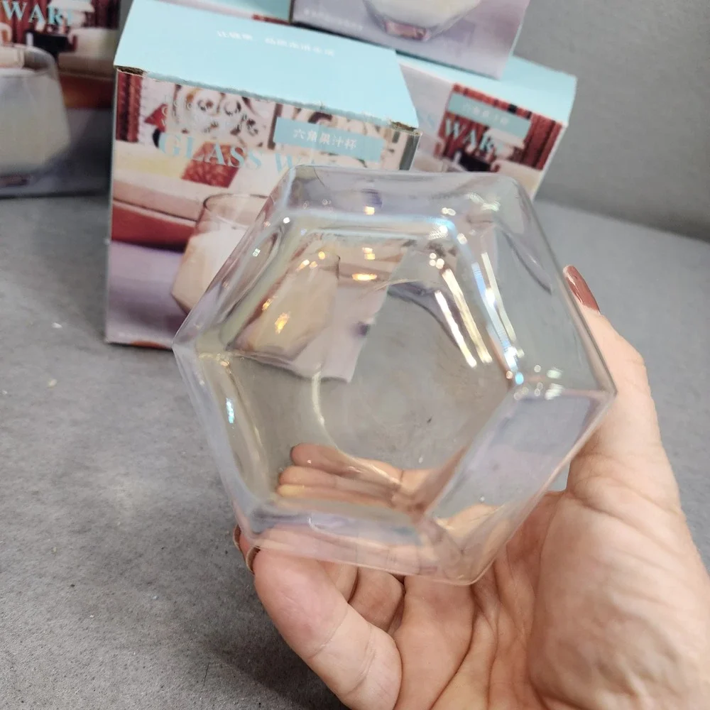 Geometric Glassware Clear‎ Hexagonal Drinking Glasses Set of 6 NEW